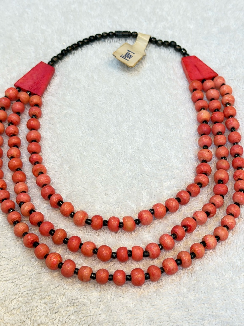 Pier 1 Coral Vintage Multi-Strand Bone & Glass Necklace